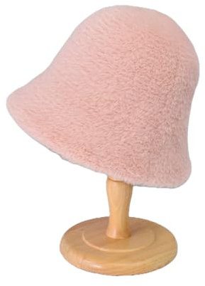 Winter-Anglerhut aus Kunstfell, flauschig, warmes Futter, Plüsch-Fischermütze mit breiter Krempe für Damen (pink, M)