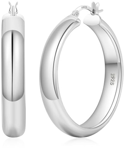 YOUNGYUE 8 mm 925 Sterling Silber Creolen für Damen, Hypoallergene Creolen Silber 925 Groß, Ohrringe Kreolen, Leichte Große für Damen 30/40/50/60 mm