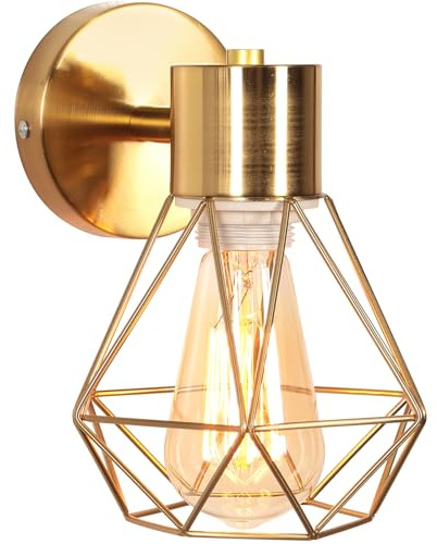 iDEGU Wandleuchte Innen Industrie Design Wandleuchte Innen aus Metall Vintage Käfig E27 Wandspot Verstellbare Deckenleuchte Wandstrahler für Schlafzimmer Flur Wohnzimmer Küche Esszimmer (Gold)