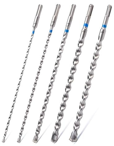 toolant SDS Plus Rotary Hammer Drill Bits Assorted Set 5pcs(3/16-5/8) 12inch,Carbide Tipped 2-Cutter for Concrete,Masonry and Brick