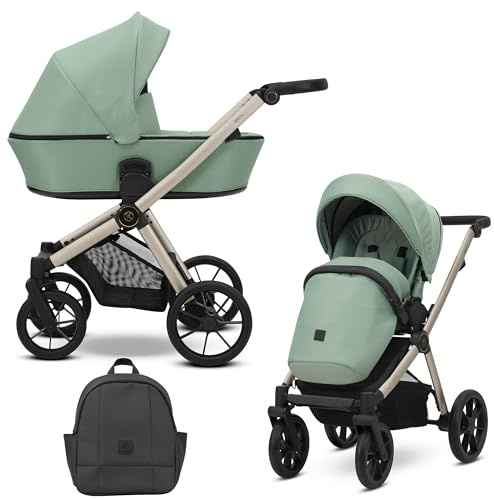 Kunert BRAV Kinderwagen 2 in 1 + Zubehör: Komfort, Sicherheit und Bequemlichkeit im eleganten und funktionalen Design, vielseitiges System, Aluminiumrahmen, leicht, einfach zu manövrieren, mint