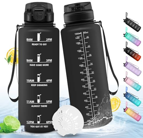 HoneyHolly Botella Agua, Motivacional 1,5 Litro, Botella Agua Gimnasio, Marcador de Tiempo, Cantimplora, Prueba de Fugas, Botella de Agua, Reutilizable, Botella Gym, para Escuela Camping Fitness