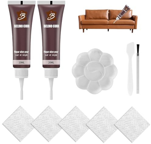 Lederreparatur Creme, Fiussigleder Reparatur Set, Leder Reparatur Set Kaffee, Kunstleder Reparaturset, Flüssigleder Sofa Restaurator,Lederreparaturset fur Autositze, Sofa, Lederjacke, 2 Stück (Kaffee)