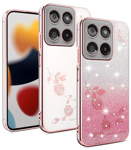 XINYEXIN Coque Brillante pour Motorola Edge 60 Fusion, Étui Transparent à Paillettes Bling, Housse Ultra-Fine Antichoc pour Femmes et Filles - Or Rose