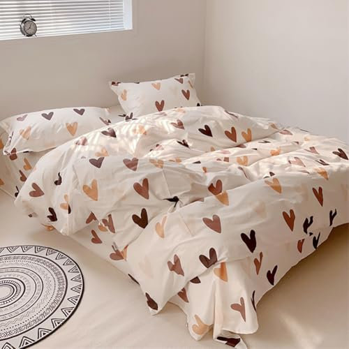 Michorinee Housse de Couette Coton 240 x 260 Cœur - Parure de lit 2 Personnes avec 2 Taies d'oreiller 65x65 cm - 100% Coton Parure Housse Couette Adulte avec Fermetures éclair, Blanc