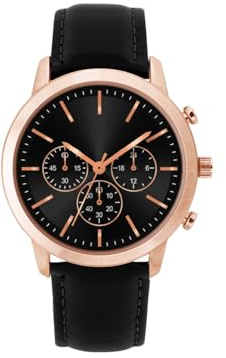 NUOVO Herrenuhr Ros¨¦goldgeh?use mit Schwarzem Zifferblatt Schwarzem Lederarmband Schlichte Business wasserdichte Analoge Quarz Herrenuhr