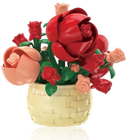 Leeneen Mini Botanical Garden Building Bricks Set- STEM Educational Toys with Succulent Planter Kit, Flower Pots & Indoor Gardening Models,Creative Gift for Kids Age 6-12+ Adult (Rose 128pcs)