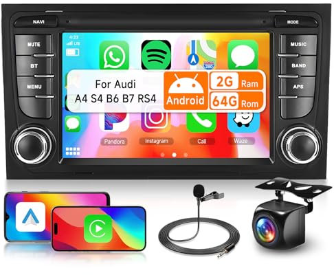 2G&64G 7 Autoradio Für Audi A4 B6 B7 S4 B5 B7 RS4 RS B7 mit Carplay Android Auto,Android 15,Touchscreen Bluetooth RDS/FM Radio,WiFi Navi/AHD Rückfahrkamera/CANBUS