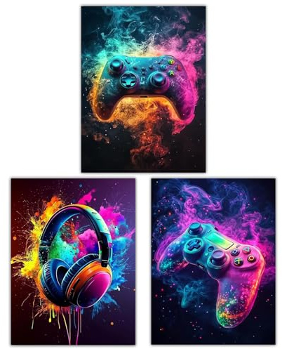 Cunegra Gaming Posters Set of 3, Gaming Canvas Poster, Colorful Game Wall Art for Teen Boys Playroom Decor, Game Room Accessories Bedroom Home Decoration, 40×30 cm (Unframed)