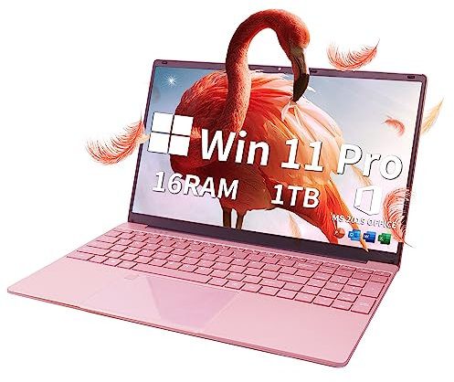 Fsjun 15.6 Rose Gold Laptop | 12th Gen In tel N95 (Up to 3.4GHz), 16GB RAM, 1TB NVMe SSD, FHD IPS Screen, Win11 Pro, Office 2019, WiFi, Webcam, Backlit Keyboard, Fingerprint Unlock, Mini HDMI