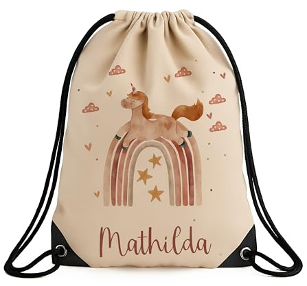 Personalisierter Turnbeutel Kinder mit Namen – Robuster Jutebeutel mit Kordelzug & verstärkten Ecken – Schulranzen, Sportbeutel Mädchen & Jungen – Turnbeutel Kindergarten - [33x45 cm]