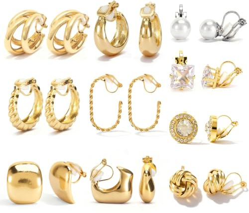 10 Pairs Hypoallergenic Clip on Earrings for Non Pierced Ears