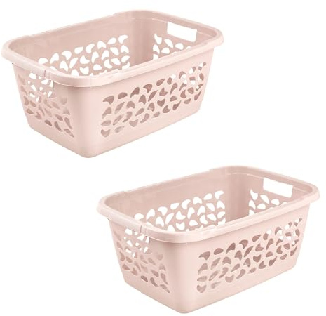 keeeper jost 2x Wäschekorb, Luftdurchlässiges Dekor, 52 l, Nordic Pink