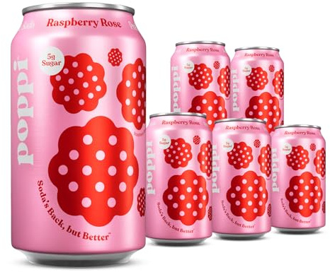 Broadway Candy Poppi Sparkling Prebiotic Soda Raspberry Rose 12 fl oz Pack of 6 - Delicious Soft Drink with Real Juice, Apple Cider & Sparkling Water - Prebiotics for Gut Health Natural Drink