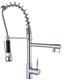 Uadme Robinet mitigeur de cuisine avec tuyau d'arrosage et d'alimentation en eau, ressort télescopique, pivotant brossé, robinet de cuisine chaud et froid extractible entièrement en cuivre