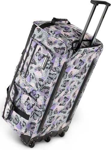 XXL 100 Liter Reisetasche mit Trolleyfunktion Trolleykoffer mit 2/3 Rollen und extra großem Hauptfach Schmetterling / 100 Liter XXL