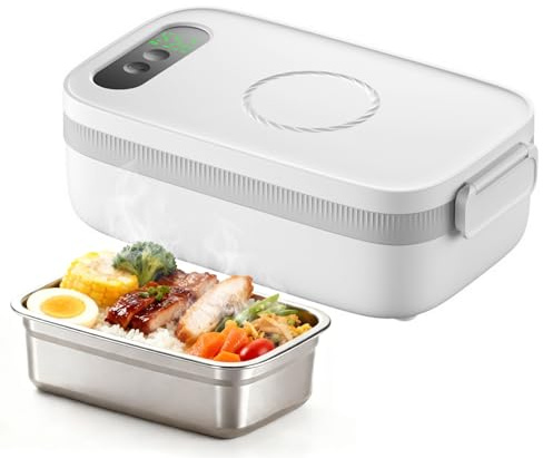 LIROPAU Cordless Electric Lunch Box,1L Portable Stainless Steel Food Warmer | with Timer & Adjustable Heating, Heated Lunch Boxes for Truck, Car, Office, Camping & Travel