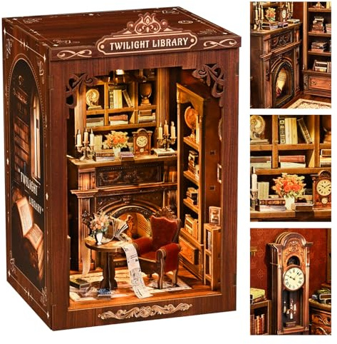Book Nook Kit, Holz 3D Holzpuzzle für Erwachsene, Jugendliche und Anfänger, DIY Bücherecke Haus Modellbausatz mit LED Lampe, Geschenk für Erwachsene, Bücherregal Deko