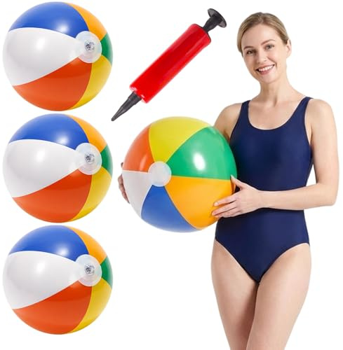 JazRvr Wasserball Aufblasbar, 4 Stück 50 cm Bunte Schwimmbälle, Strandball und Poolspielzeug für Schwimmbad und Strand, Wasserspielzeug mit leichten und sicheren Materialien