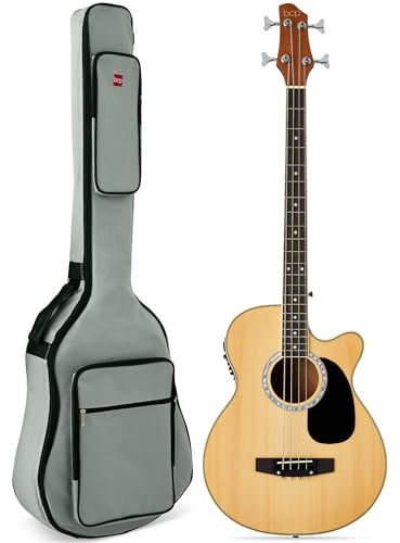 Best Choice Products Guitare basse électrique acoustique 4 cordes, basse frettée avec housse de transport rembourrée – Naturel