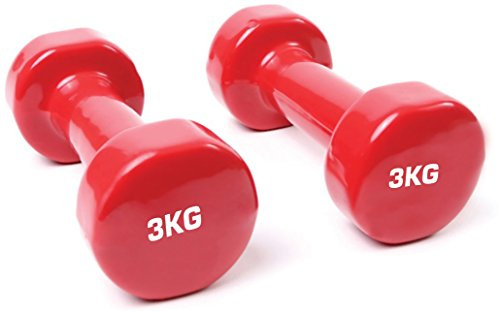 TNP Accessories Cast Iron Vinyl Lifting Dumbbell Training Set of Hand Weights Home Gym Exercise Pilates for Men or Women (Red, 3Kg (Pair))