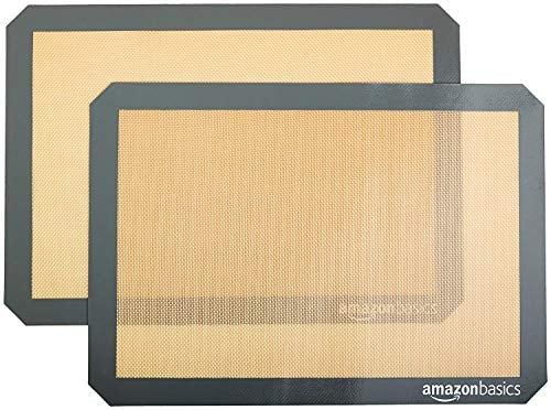 Amazon Basics Rectangular Tapete de Silicona para Hornear, Juego de 2 Unidad, Beige/Negro, 41.9 L x 29.5 W cm