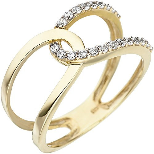 Ring mit weißen Zirkonia elegante Schlaufe 2-reihig 375 Gold Gelbgold Goldring, Ringgröße:Innenumfang 52mm ~ Ø16.6mm