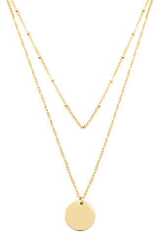 Happiness Boutique Damen Zweireihige Kette mit Kreis Anhängern in Goldfarbe | Mehrreihige Kette Runde Plättchen