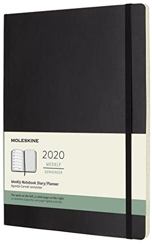 (modello precedente) - Moleskine 12 Mesi, anno 2020 Agenda Settimanale, Copertina Morbida e Chiusura ad Elastico, Colore Nero, Dimensione Extra Large 19 x 25 cm, 144 Pagine