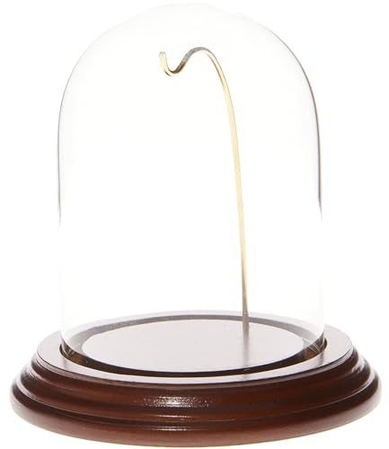 Plymor Kleine Glas-Display-Kuppel-Glocke, 7,6 x 10,2 cm (Walnussfurnier-Basis und goldfarbener Draht)