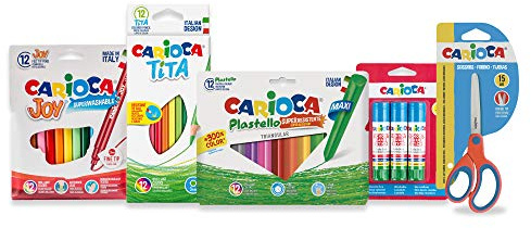 CARIOCA - Set Todo Para El Cole 40 Piezas, Lote Escolar Manualidades | Kit Escolar Para Primaria Con Cuarenta Útiles, Incluye Rotuladores Finos Y Ceras Resistentes, Material Súper Lavable