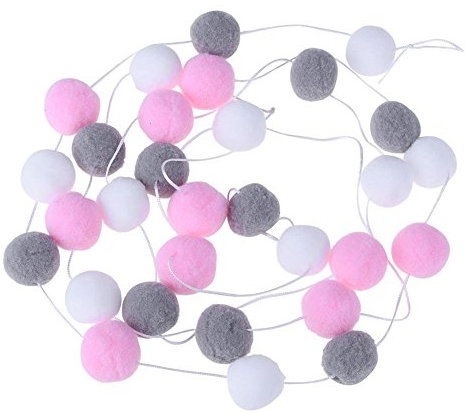 SZETOSY Pom Poms Guirlandes - GOODCHANCEUK 2 x Felt Ball String 2M Ornements Suspendus ¨¤ la Main Pom Pom D¨¦coration pour Enfants Chambre F¨ºte d'anniversaire Blanc + Gris + Rose
