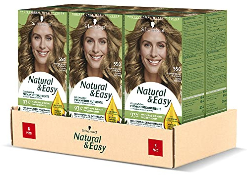Schwarzkopf, Natural & Easy Permanente Haarfarbe, pflegend, mit Olivenöl und Lavendelextrakt, Abdeckung für weißes Haar, 550 Schattierungen dunkelblond, natürlich, 6 Stück
