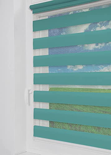 Tom'Shop® Doppelrollo DuoRollo [Türkis, 40cm x 150cm] Duo Rollos für Fenster Klemmfix ohne Bohren mit Klämmträger Fensterabdeckung Fensterrollo leichte Montage
