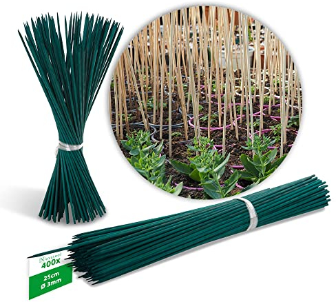 Novatool 400x Splittstäbe 25 cm x 3,0 mm I Grün I Rankhilfe Tomaten Stangen Bambus Pflanzstäbe Holz stäbe für orchideen Pflanzenstock Blumenstangen
