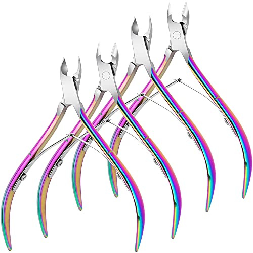 4 Pack Professional Cuticle Nippers, Rainbow Nail Trimmer & Cutter