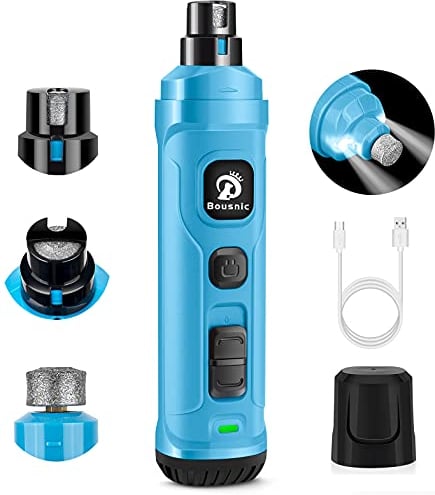 Bousnic Lima de Uñas Eléctrica para Perros con 2 Luces LED - Molinillo de Uñas súper Silencioso para Mascotas Potente Cortador de Uñas Eléctrico de 2 Velocidades para Perros y Gatos