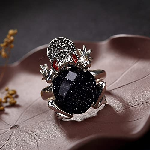Ring Für Frauen Verstellbare Öffnung - Vintage Eingelegte Chalcedon Goldene Kröte Offene Bandringe, Handgefertigter Einzigartiger Schmuck Für Damen Weihnachten Geburtstagsgeschenk, Blauer Sandst