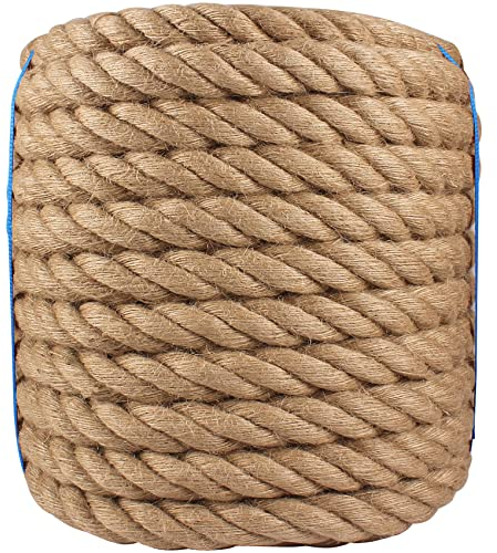 Manila-Seil, 3,8 cm x 30,5 m, gedrehtes Juteseil, 3,8 cm, natürliches Hanfseil zum Basteln, Gartenarbeit, Docks, Bündeln, Geländer, Heimdekoration, Hängematte