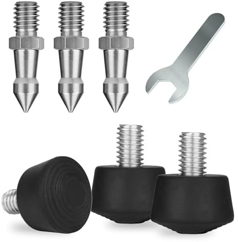 Rigych 6 PCS Rubber Tripod Foot Spike, 3/8”-16 Thread Anti-Slip with Stainless Tripod Feet Spikes for Uneven Ground, Monopod Replacement Part