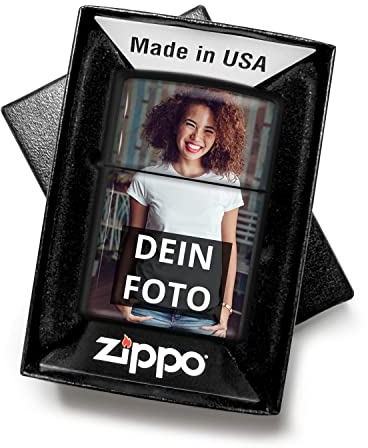 Zippo Feuerzeug selbst gestalten - Personalisiertes Zippo mit eigenem Foto Bedrucken (Schwarz)