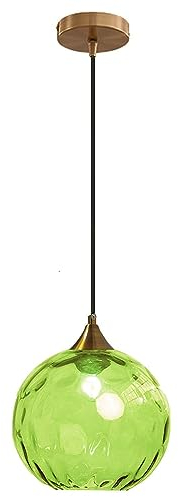 AURORAF Euone_Clothes GYDD-0729-1 Suspension en Verre Ondulé Globe au Fini Doré, Lampe Suspendu de Plafond Industrielle Vintage E27 Suspension Luminaire de Cuisine & Salle à Manger - Vert Clair
