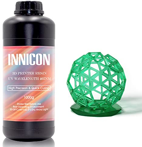 INNICON 1kg 3D Drucker Harz, Flexible 405nm Wasser Waschbar Rapid Resin für LCD DLP 3D Druck, Hochpräzise Standard Photopolymer Wasser Waschbar UV-härtendes Flüssigharz Translucent Grün