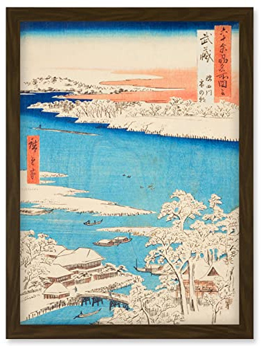 Artery8 Sumida River, Snowy Morning Musashi Province Utagawa Hiroshige Japanese Woodblock Artwork Framed Wall Art Print A4