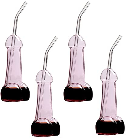 4 copas de vino rosa creativas con popotes, copas de vino con forma de tallo, divertidas copas de cóctel novedosas para bar y clubes nocturnos