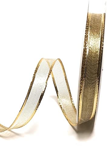 s.dekoda Schleifenband 25m x 15mm Gold Lurexgitter Dekoband Goldband mit Draht [5260]