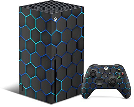 Skins4u Skin Design Schutz Folie Vinyl Aufkleber Sticker kompatibel mit Xbox Series X Gaming Wrap Faceplate Skins Cover Konsole + Controller Skin exo-blau