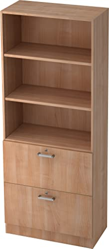 bümö Office Aktenschrank mit Hängeregister-Schubladen abschließbar, Büroschrank Holz, 80cm breit in Nussbaum - Hängeregistratur für Hängeordner, Büro Schrank mit Chromgriffen
