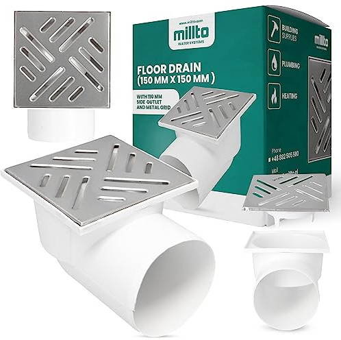 Millto™ Bodenablauf Ablaufrost 10x15x15cm Seitlich Auslass Kellerablauf Metall Waagerecht Quadratischer Garagenablauf Kanalisationsgitter Entwässerung Abfallgitter Nassraumablauf