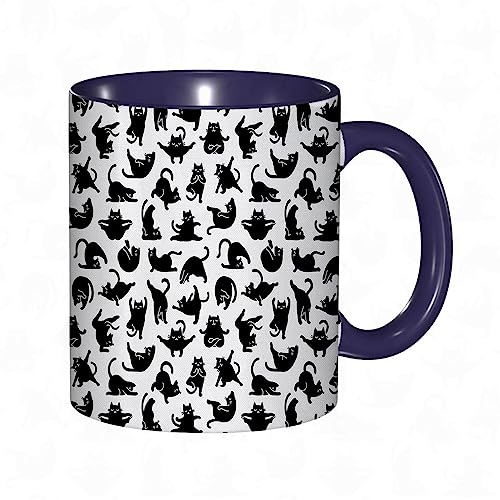 Coffee Mug Funny Mug,Cat Cute Yoga Cats Cartoon Funny Kitten Black Cats Black White Print,Coloured Mug Cup Gift Birthday Work Office Christmas Tea Coffee